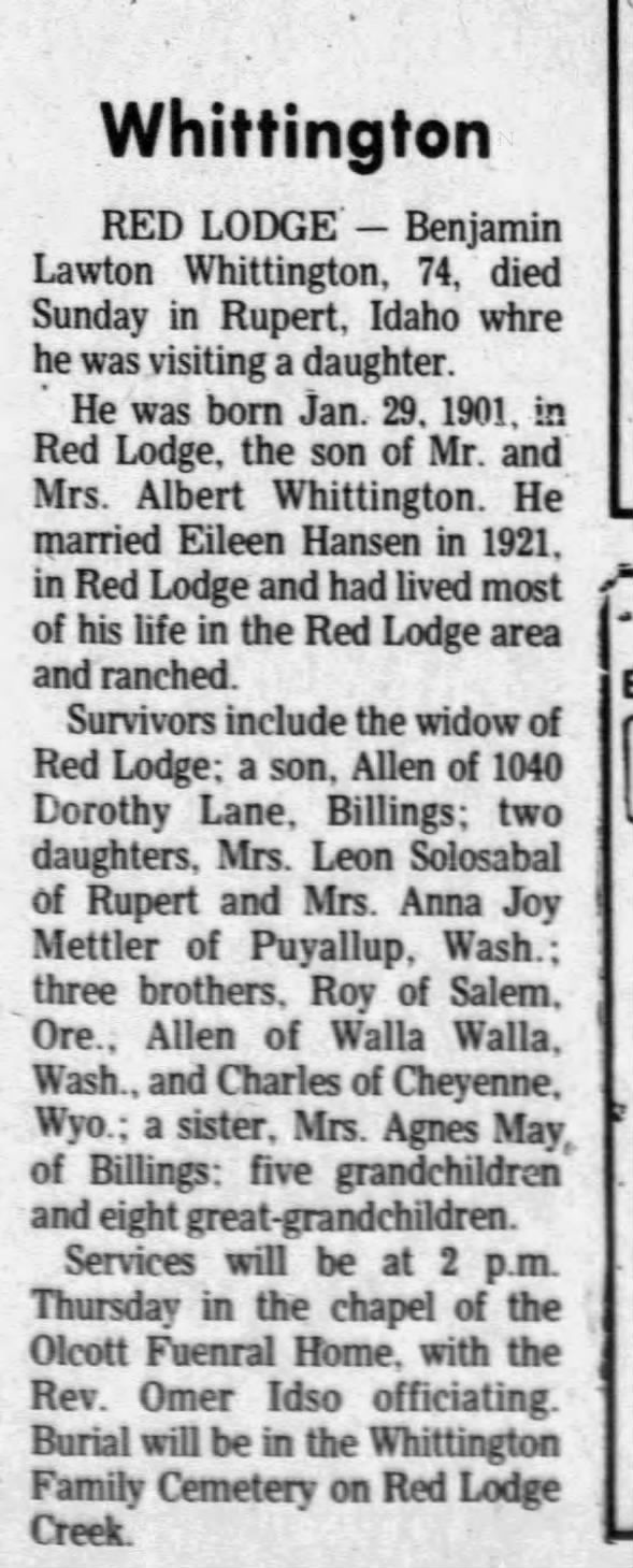Benjamin l whittington obit
